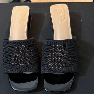 Catos Black Knit & Patent Slide Sandals